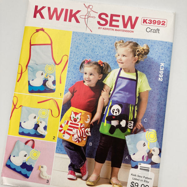 Kwik Sew 3992 | Craft Pattern - Children's Apron/Tote + Toy | Uncut, Unused, Factory Folded Sewing Pattern