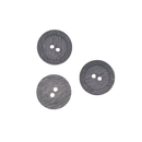 Three gray buttons with a natural, woodgrain finish on a white background