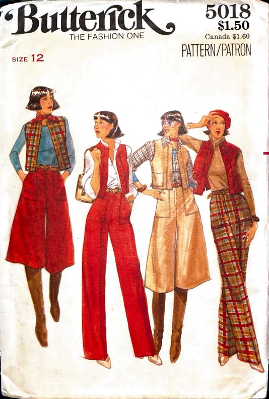 Butterick 5018 | Misses' Vest, Culottes, & Pants | Size 12