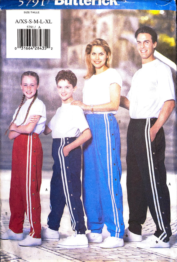 Butterick 5791 ©️1998 | Misses'/Men's/Girl's/Boy's Pants  | Size A/XS-XL