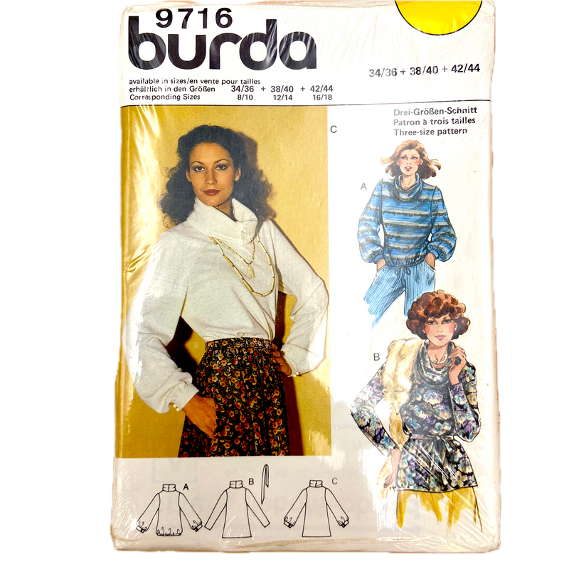 Burda 9716  | Adult Turtle Neck Blouse | Size 8-18