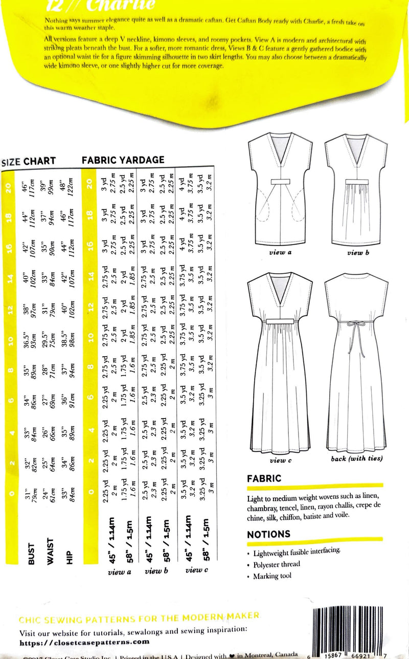 Closet Case Patterns 12 | Charlie Caftan | Size 0-20
