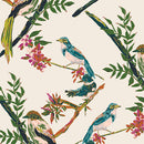 Pattern of birds and flowers on a beige background