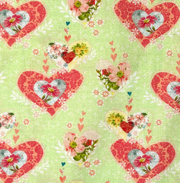 Hearts Light Green | Be the Light | Quilting Cotton