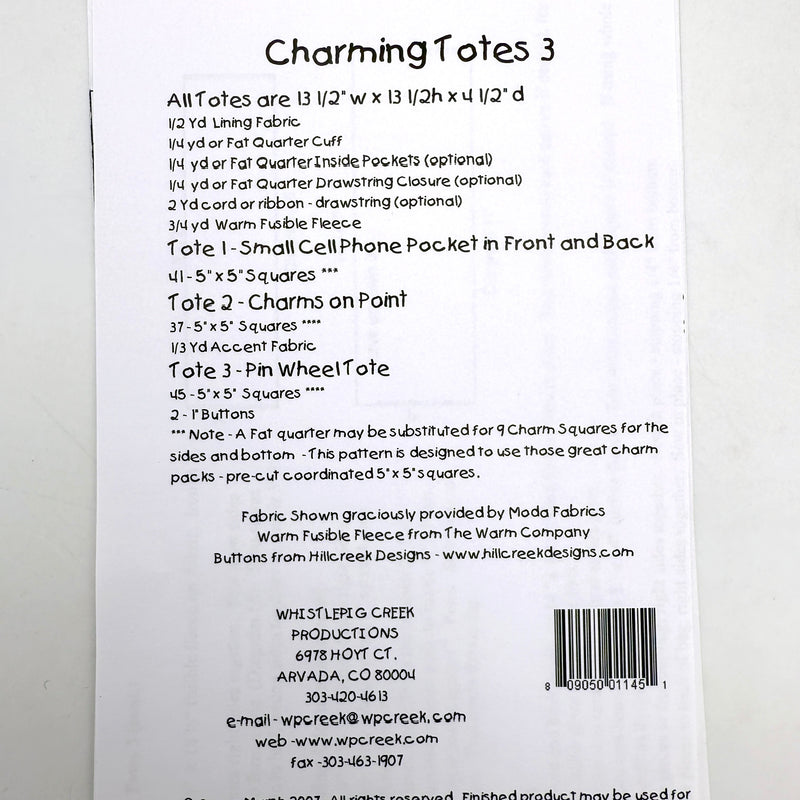 Charming Totes 3 | Whistlepig Creek Productions | Bag Pattern