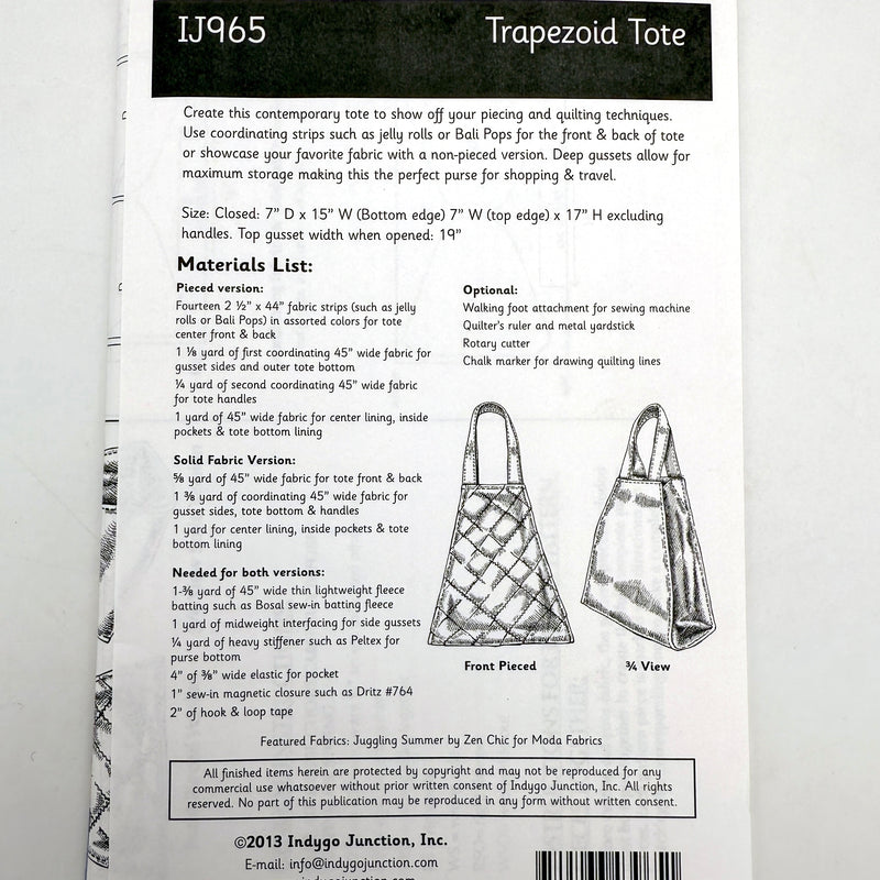 Trapezoid Tote | Indygo Junction | Bag Pattern