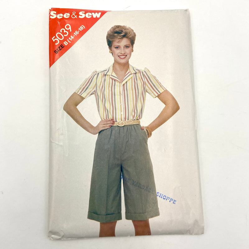 Butterick See & Sew 5039 | Adult Blouse & Shorts | Size 14-18