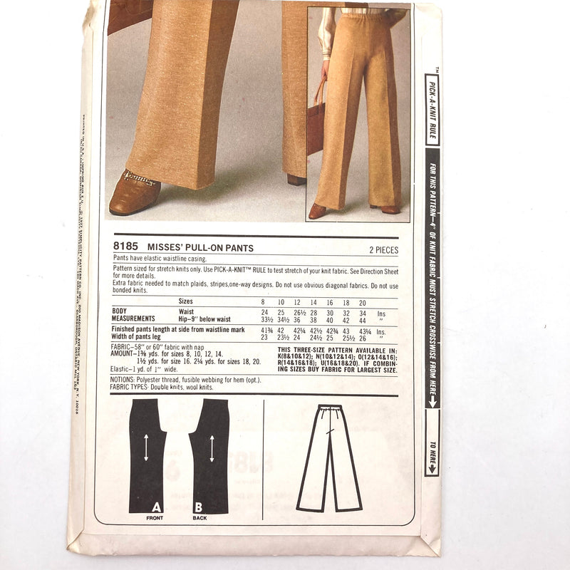 Simplicity 8185 | Adult Pull-on Pants | Size 14-18