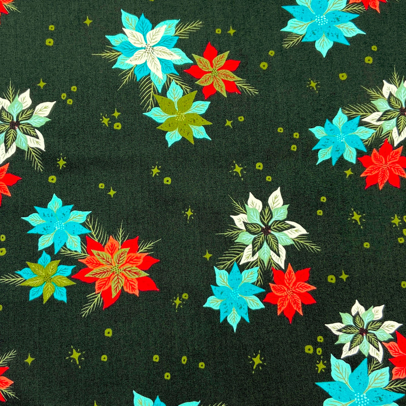 Poinsettia Mix Pine | Cheer and Merriment | Quilting Cotton