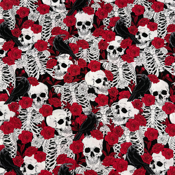 Skulls and Red Roses | Quilting Cotton