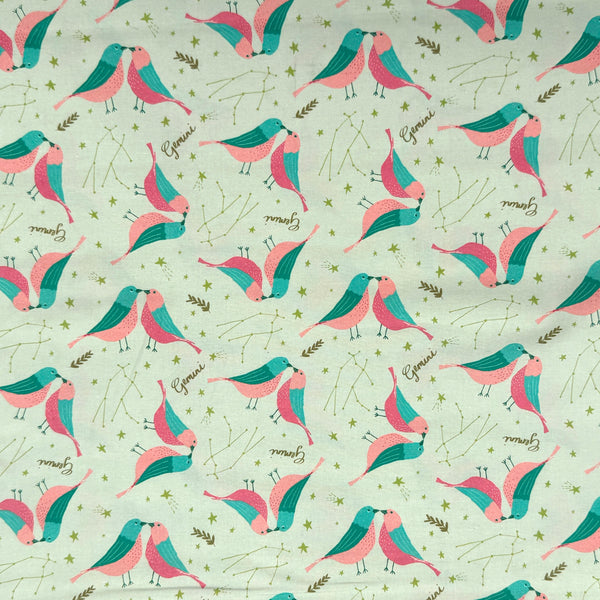 Gemini Birds Mint | Astrology | Quilting Cotton