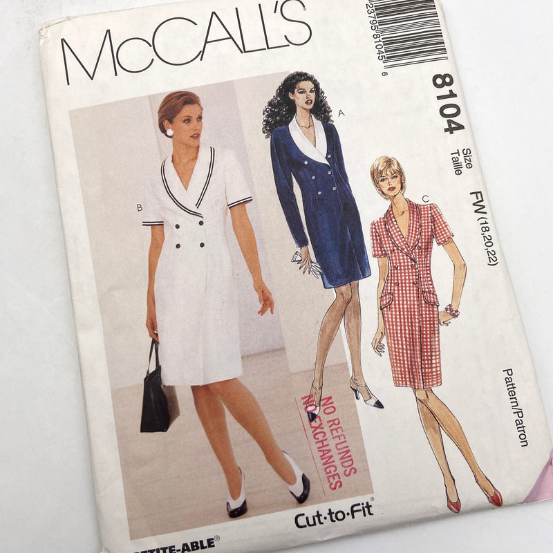 McCall's 8104 | Misses Coat Dress | Sizes 18-22