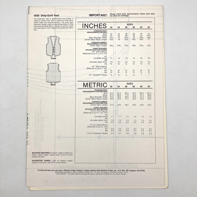 Stretch & Sew 4030 Ann Person Collectibles | Adult Vest | Size 32-34-36-38-40-42