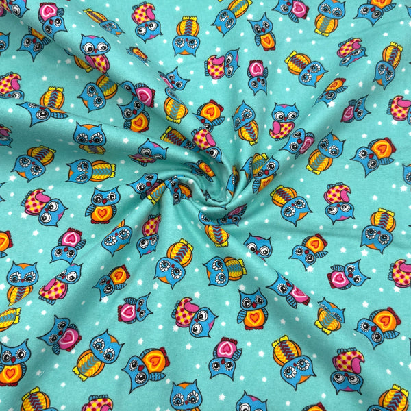 Hoots Turquoise | Cotton Flannel