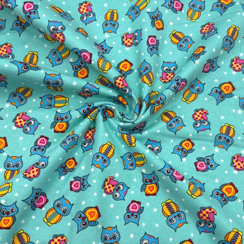 Hoots Turquoise | Cotton Flannel