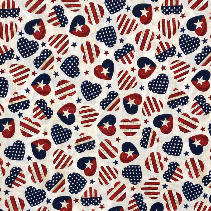 USA Hearts Cream | Timeless Treasures | Quilting Cotton