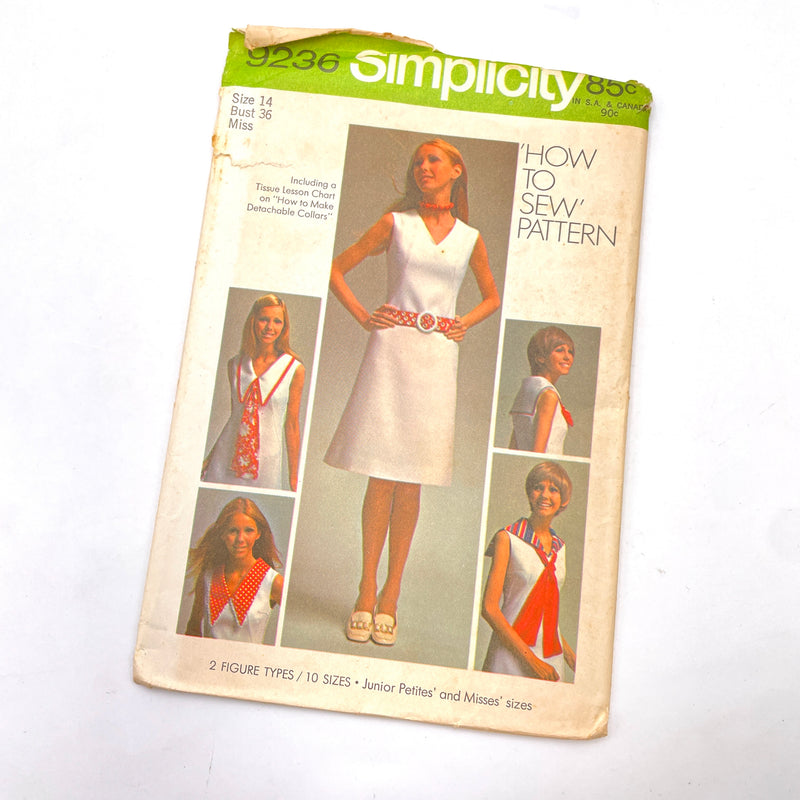 Simplicity 9236 | Adult Dress w/ Collar & Tie | Size 14, Bust 36