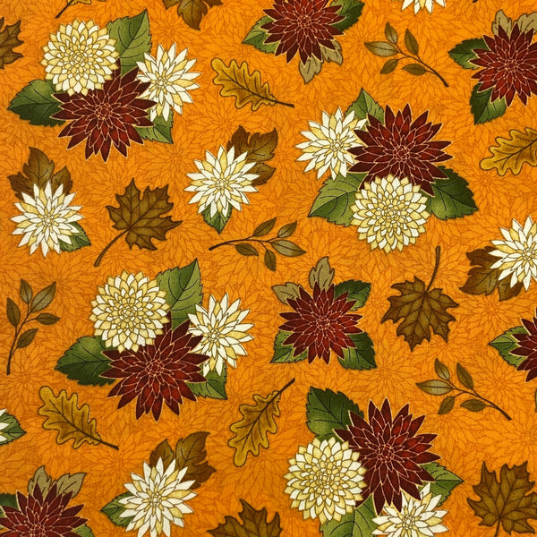 Mums Orange | Harvest Greetings | Quilting Cotton