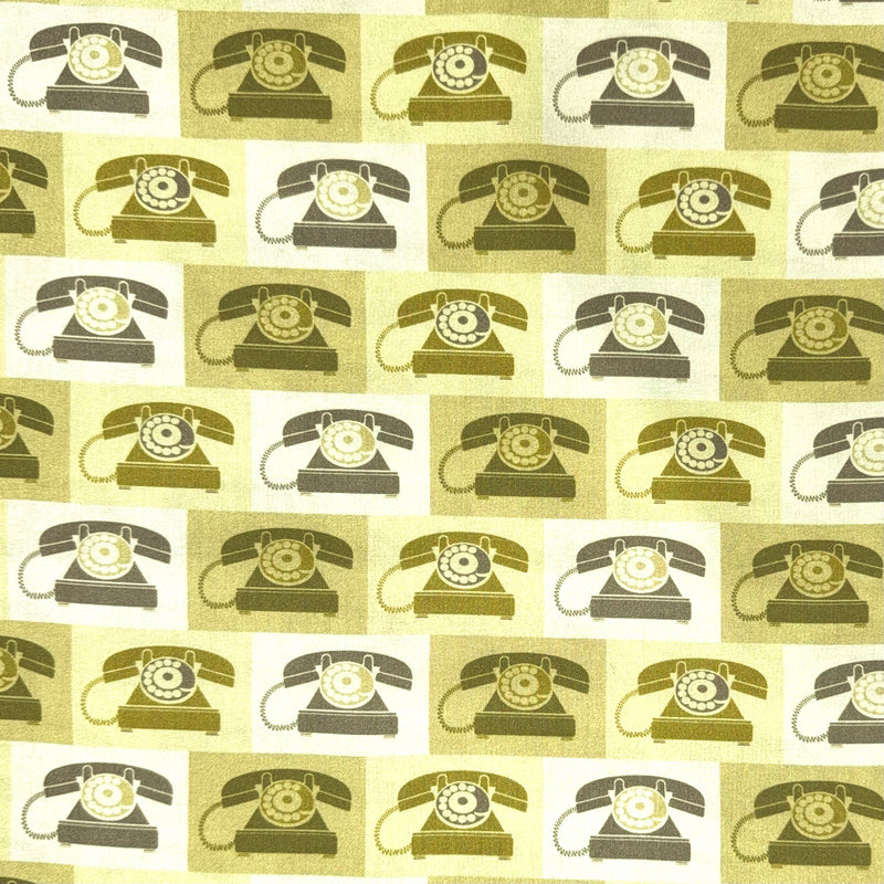 Vintage Telephone Green | Ring Ring | Quilting Cotton