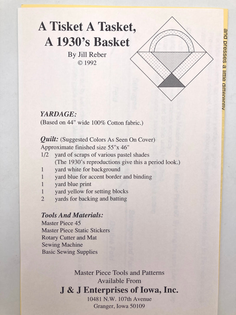 Master-Piece by Jill Reber | A Tisket A Tasket A 1930's Basket | Quilt Pattern