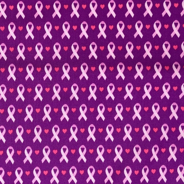 Hearts Purple | Pink Ribbon | Quilting Cotton