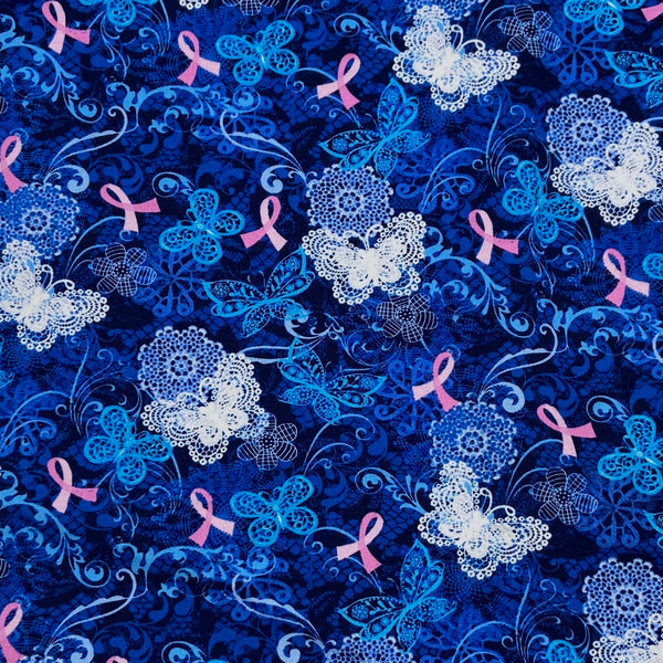 Butterfly Blue | Pink Ribbon | Quilting Cotton