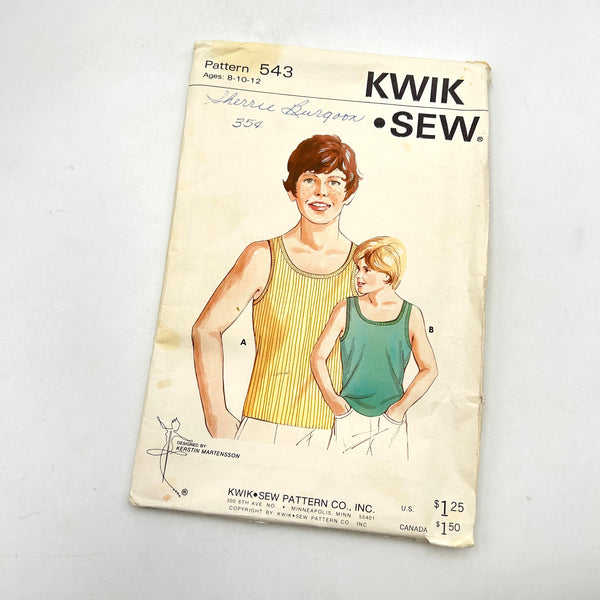 Kwik Sew 543 | Child's Tank Top | Size 8-12