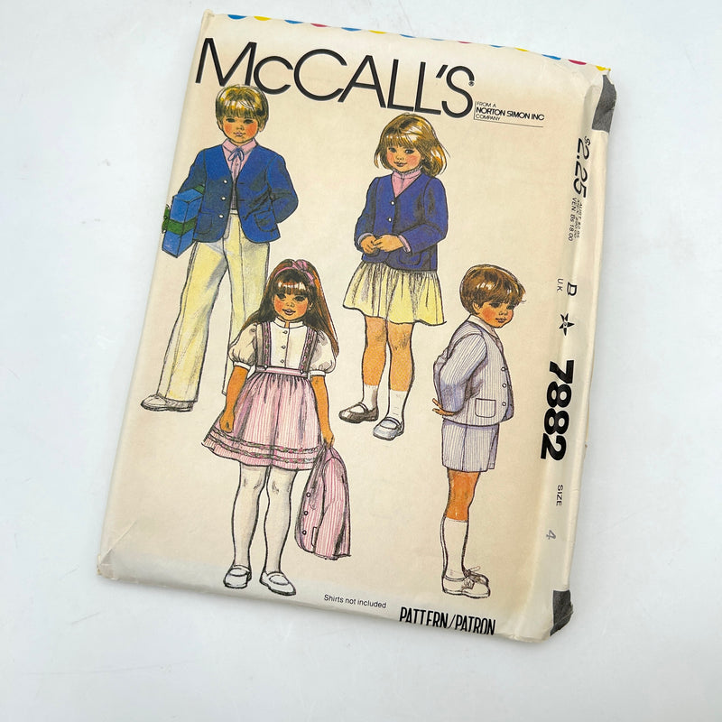 McCall's 7882 | Child's Jacket, Skirt, Pants  | Size 4