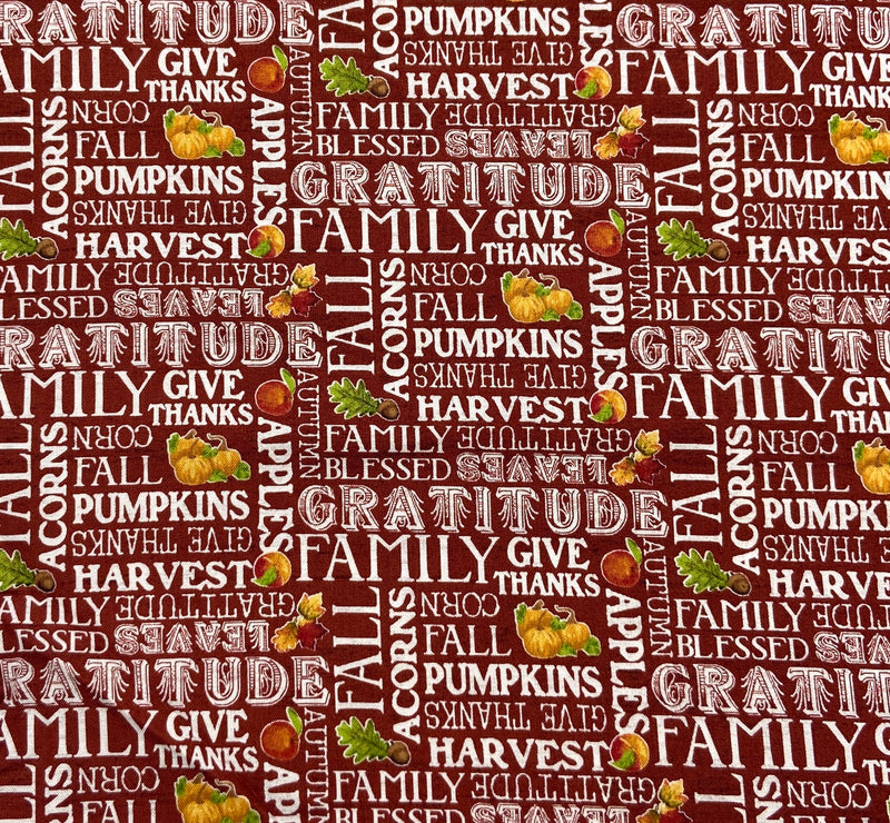 November Text Barn Red | Monthly Placemats | Quilting Cotton