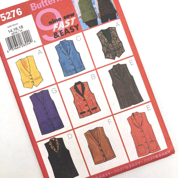 Butterick 5276 | Adult and Petite Vest | Sizes 14-16-18
