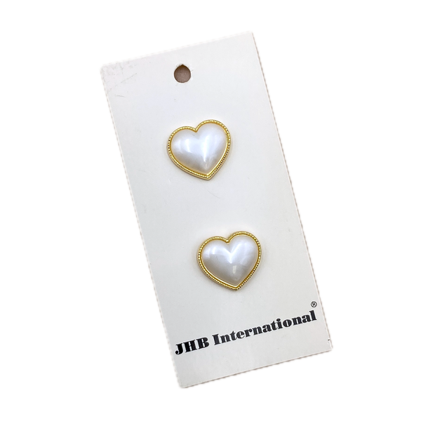 3/4" White Heart | Plastic Buttons | Set of 2