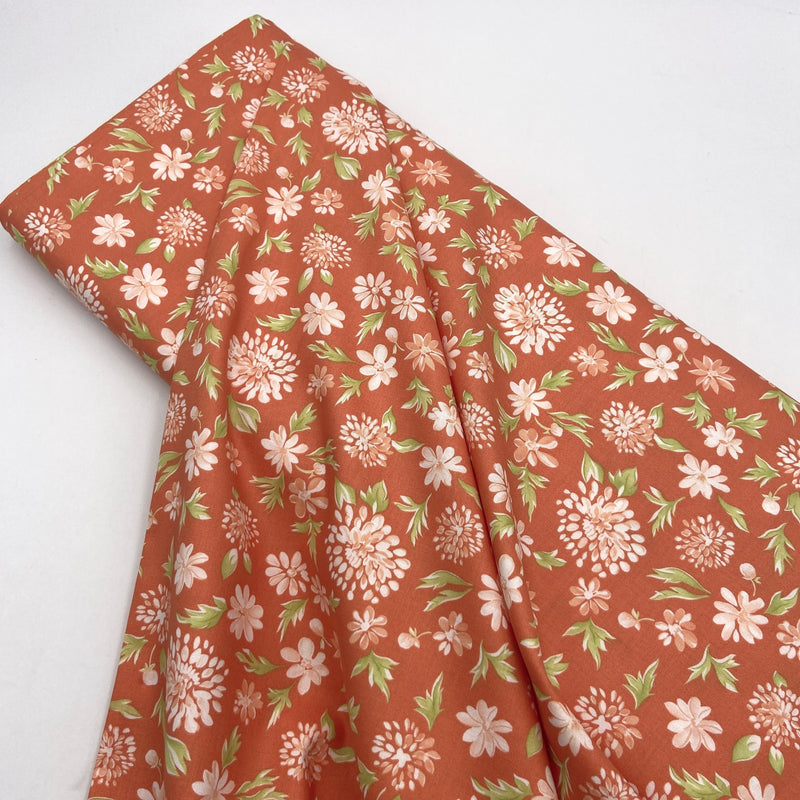 Mums Coral | Cinnamon and Cream | Quilting Cotton
