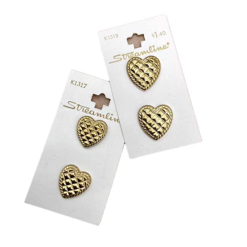 11/16" or 7/8" Gold Heart | Plastic Buttons | Choose Your Size