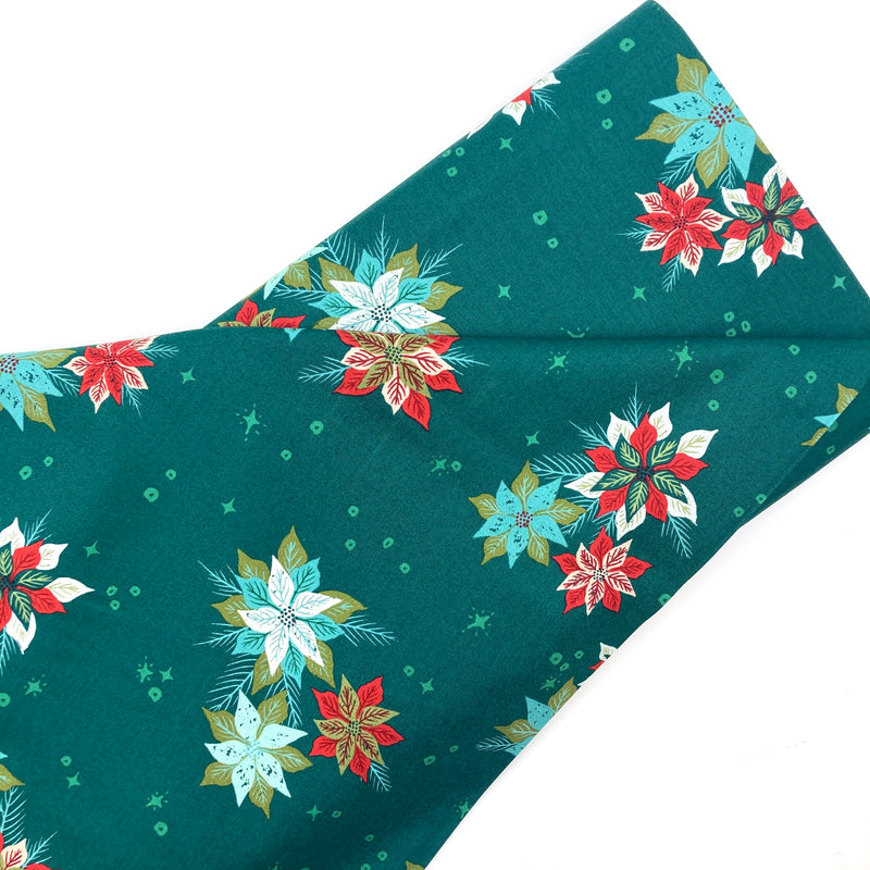 Poinsettia Mix Myrtle Green | Cheer and Merriment | Quilting Cotton