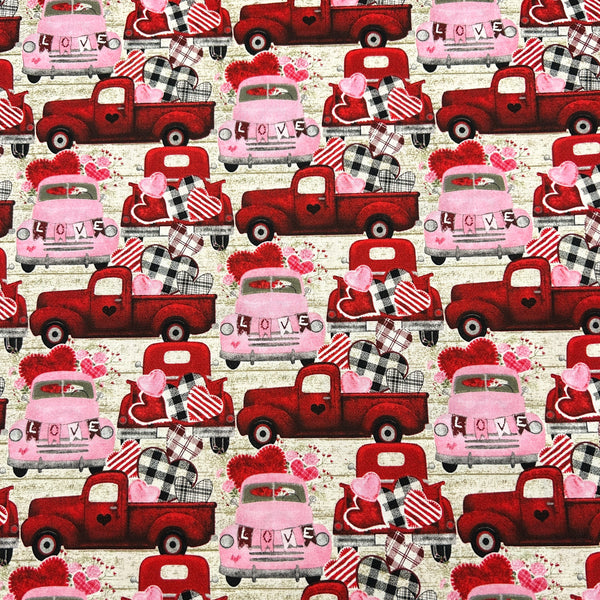 Trucks of Love Beige | Hugs Kisses & Special Wishes | Quilting Cotton