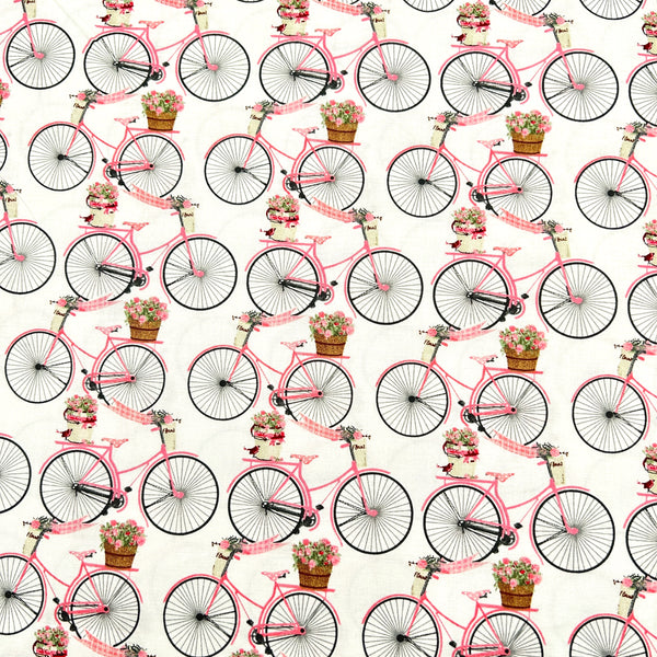 Flower Bicycles White | Hugs Kisses & Special Wishes | Quilting Cotton