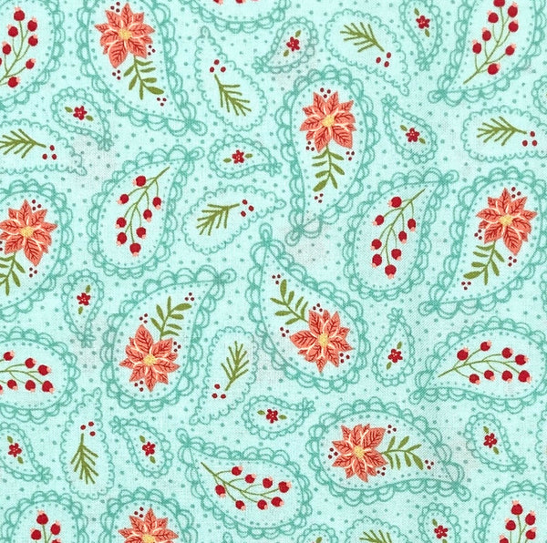 Festive Paisley Poinsettia Frost | Joyful Joyful | Quilting Cotton