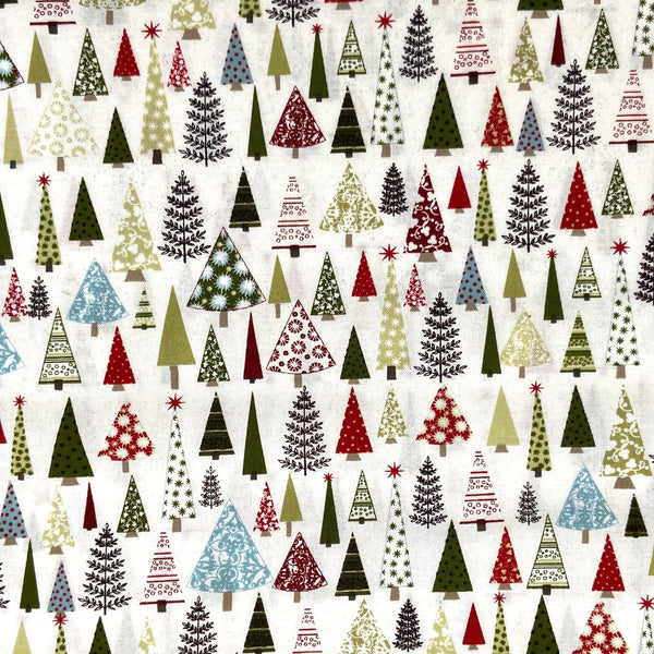 Festive Trees White | Peppermint Bark | Quilting Cotton