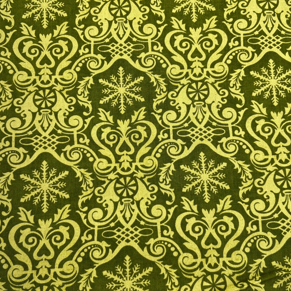 Christmas Damask Green | Peppermint Bark | Quilting Cotton