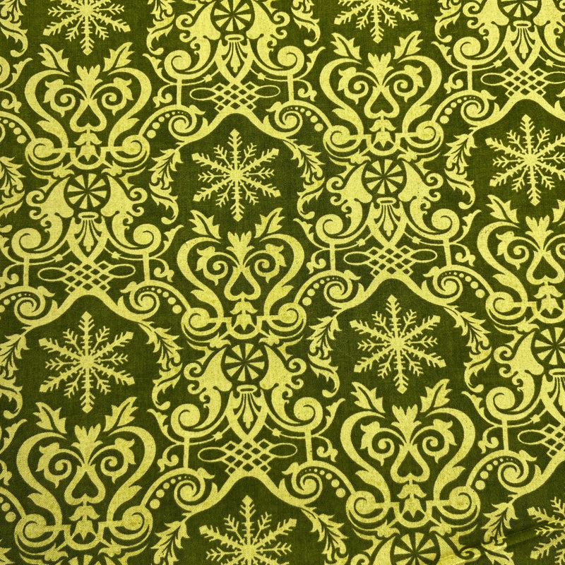 Christmas Damask Green | Peppermint Bark | Quilting Cotton