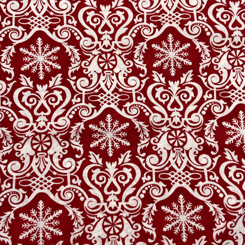 Christmas Damask Red | Peppermint Bark | Quilting Cotton
