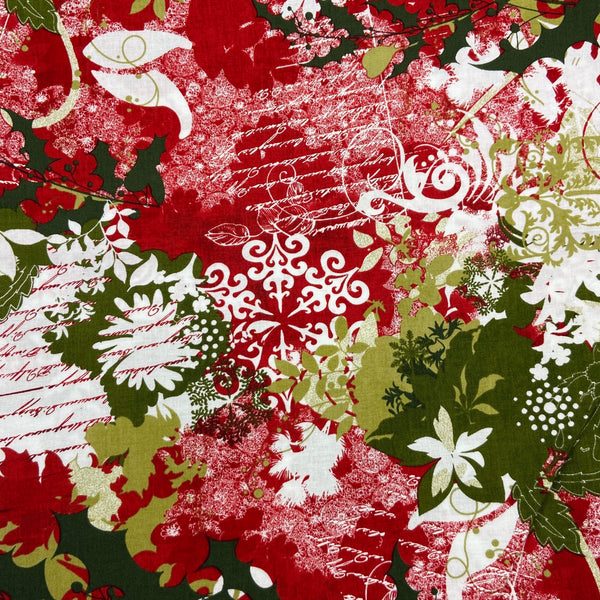 Christmas Collage Red | Peppermint Bark | Quilting Cotton
