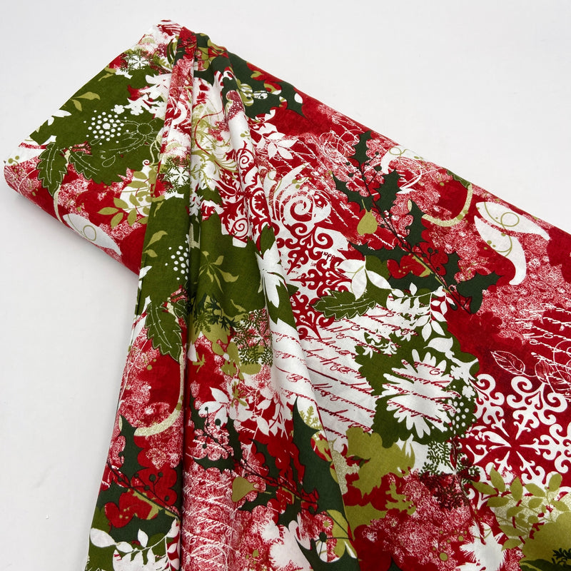 Christmas Collage Red | Peppermint Bark | Quilting Cotton