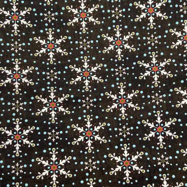 Snowflakes Black | Peppermint Bark | Quilting Cotton