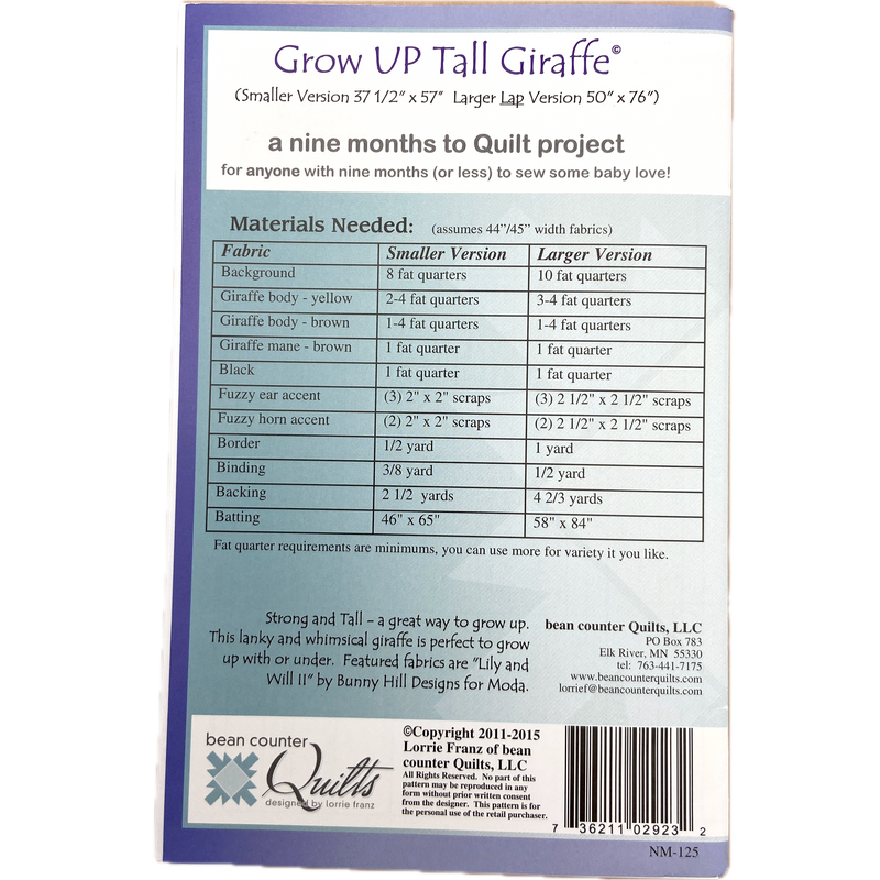 Grow Up Tall Giraffe | Bean Counter Quilts | Quilt Pattern