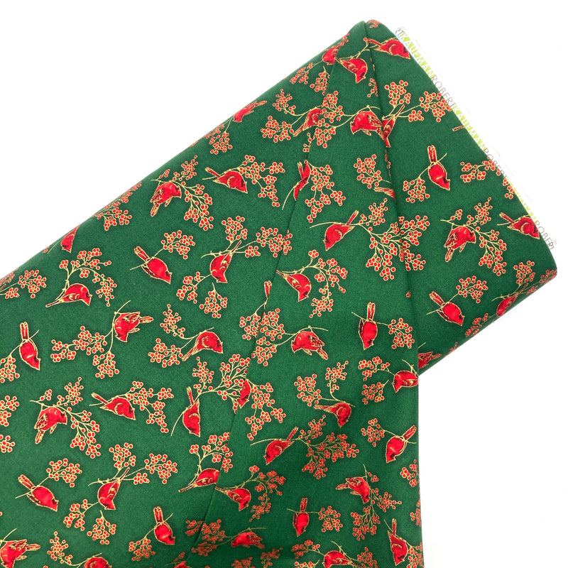 Metallic Green Cardinal | Holiday Charms | Quilting Cotton