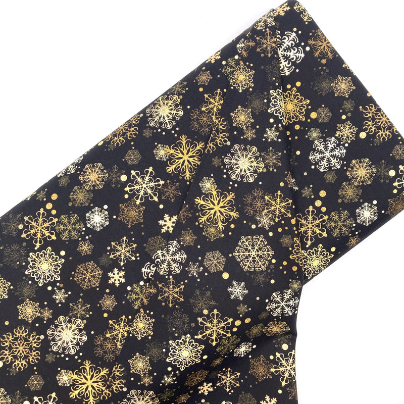 Gold Snowflakes Black | Festive Beauty | Quilting Cotton