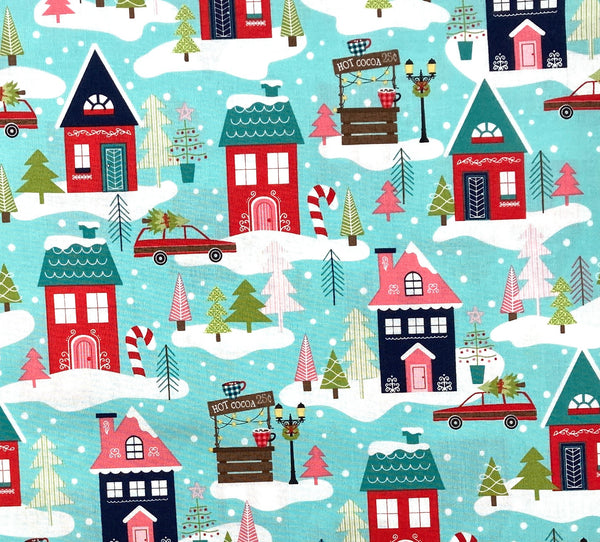 Christmas Neighborhood Aqua | Cup of Cheer | Quilting Cotton
