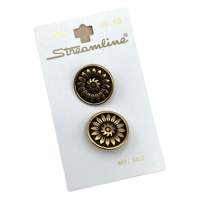 3/4" Gold Sunflower | Metal Buttons