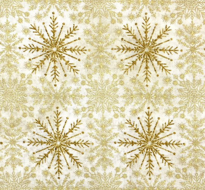 Snowflakes Damask Metallic White Gold | Stonehenge Christmas Joy | Quilting Cotton